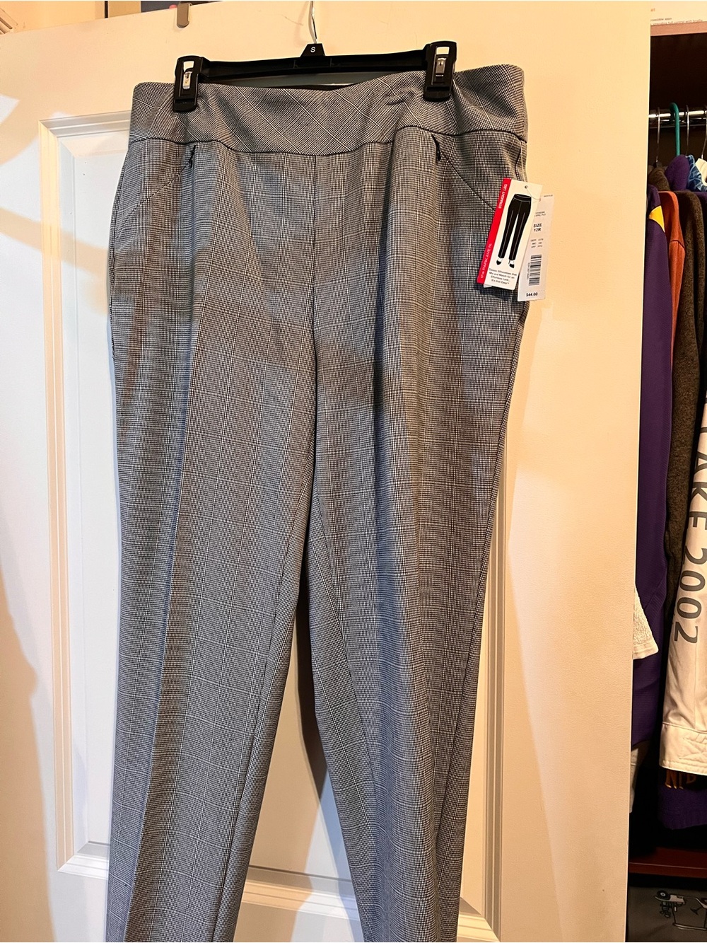 Investments Light Gray Plaid Straight-Leg Trousers